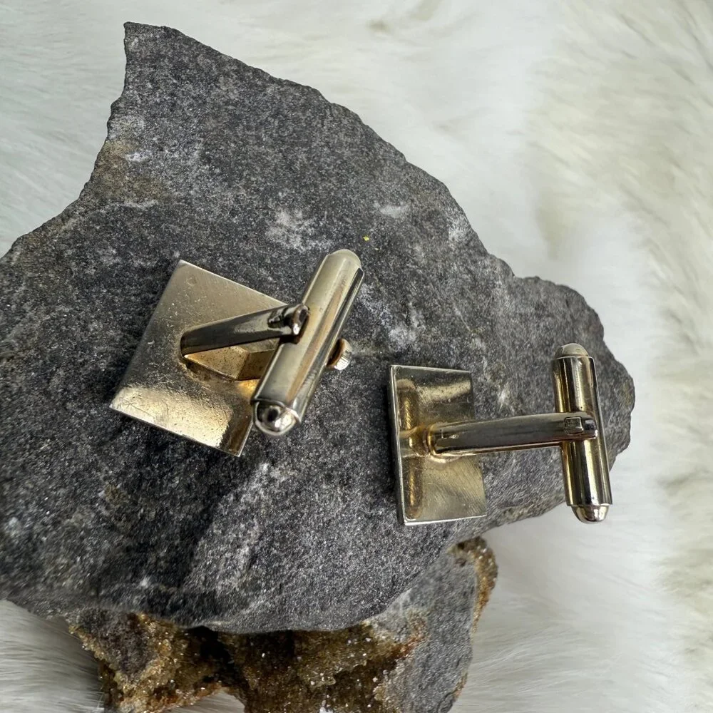 Vintage Gold Tone Rectangle Cuff Links Etched